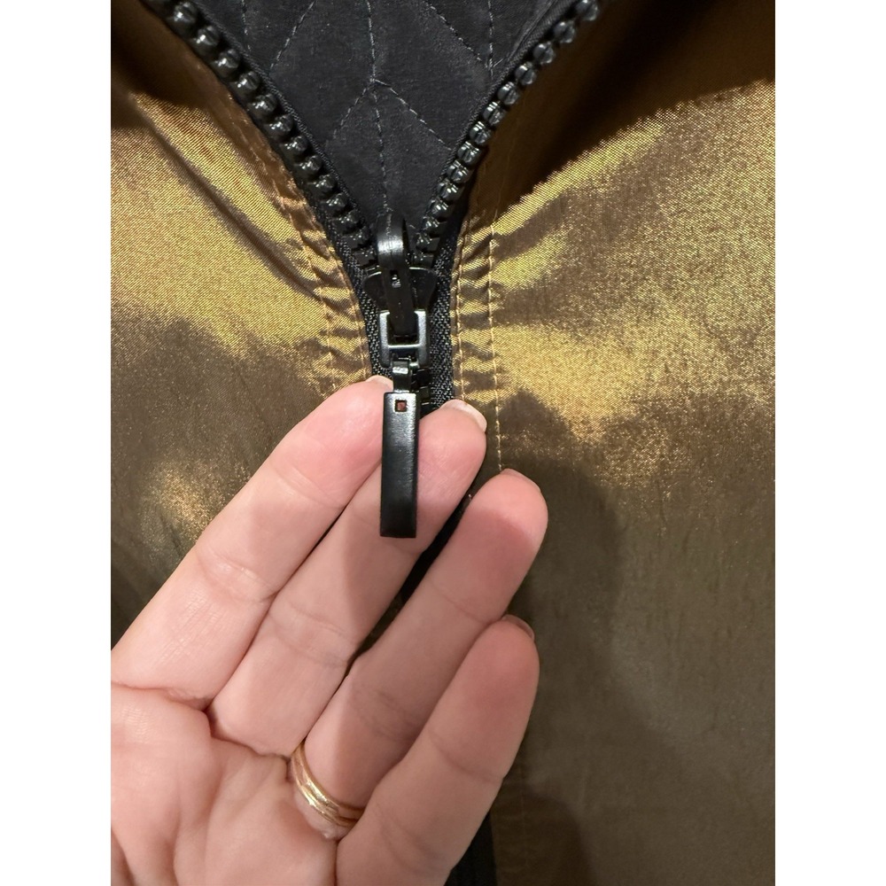 J GALLERY Reversible Jacket BLACK/BRONZE METALLIC Quilted Trench Rain XS NWT - Picture 10 of 12